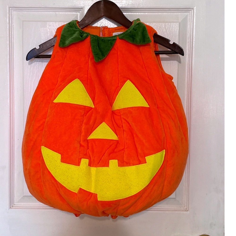 Pottery Barn Kids Pumpkin Costume Kids 4-6 Orange Plush Jack-O-Lantern Halloween